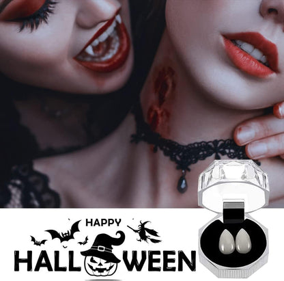 Svevno Vampire Teeth for Halloween Decorations - Horror Fangs Scary Fake (6PCs) & Adhesive(Teeth Pellets) Blood Gel (1Oz) Decor - Cosplay Accessories as Props, White and Red