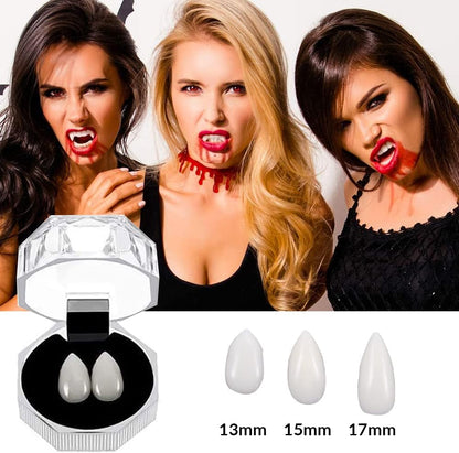 Svevno Vampire Teeth for Halloween Decorations - Horror Fangs Scary Fake (6PCs) & Adhesive(Teeth Pellets) Blood Gel (1Oz) Decor - Cosplay Accessories as Props, White and Red